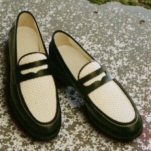 Duke + Dexter Wilde Black and White Rattan Penny Loafers NWOT | Size 8 UK